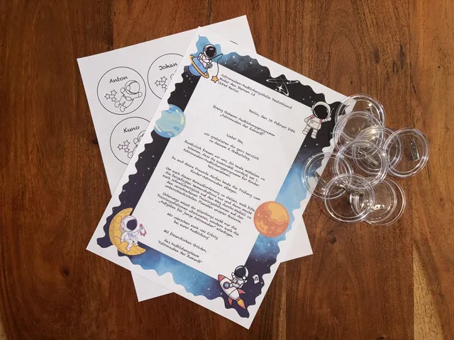 Persönlicher Brief mit Ansteck-Buttons aus dem Astronauten-Set