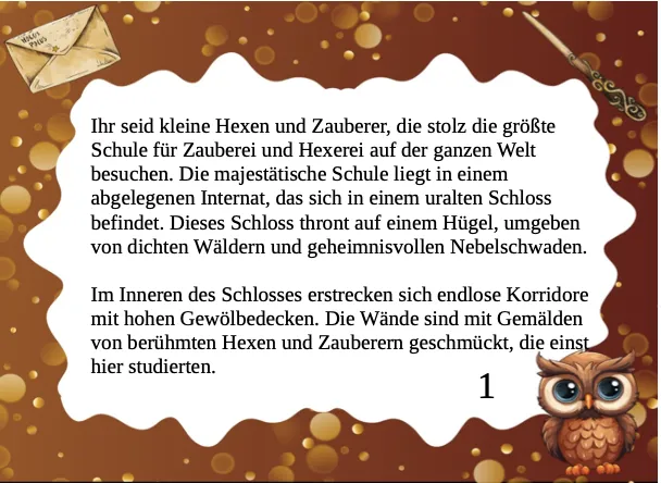 Schnitzeljagd Zauberschule – Einleitungskarte