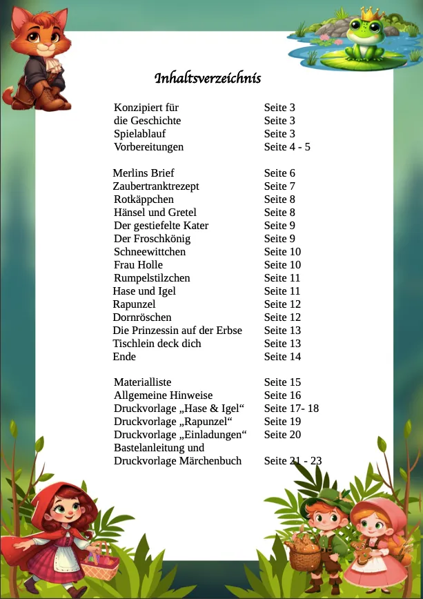 Schnitzeljagd Märchen – Inhaltsverzeichnis (3–6 Jahre)