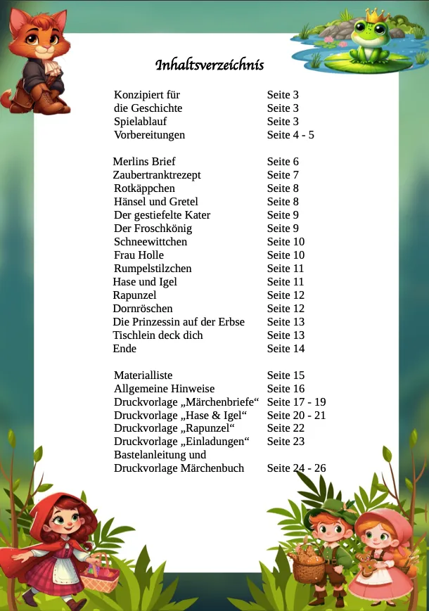Schnitzeljagd Märchen – Inhaltsverzeichnis (6–10 Jahre)
