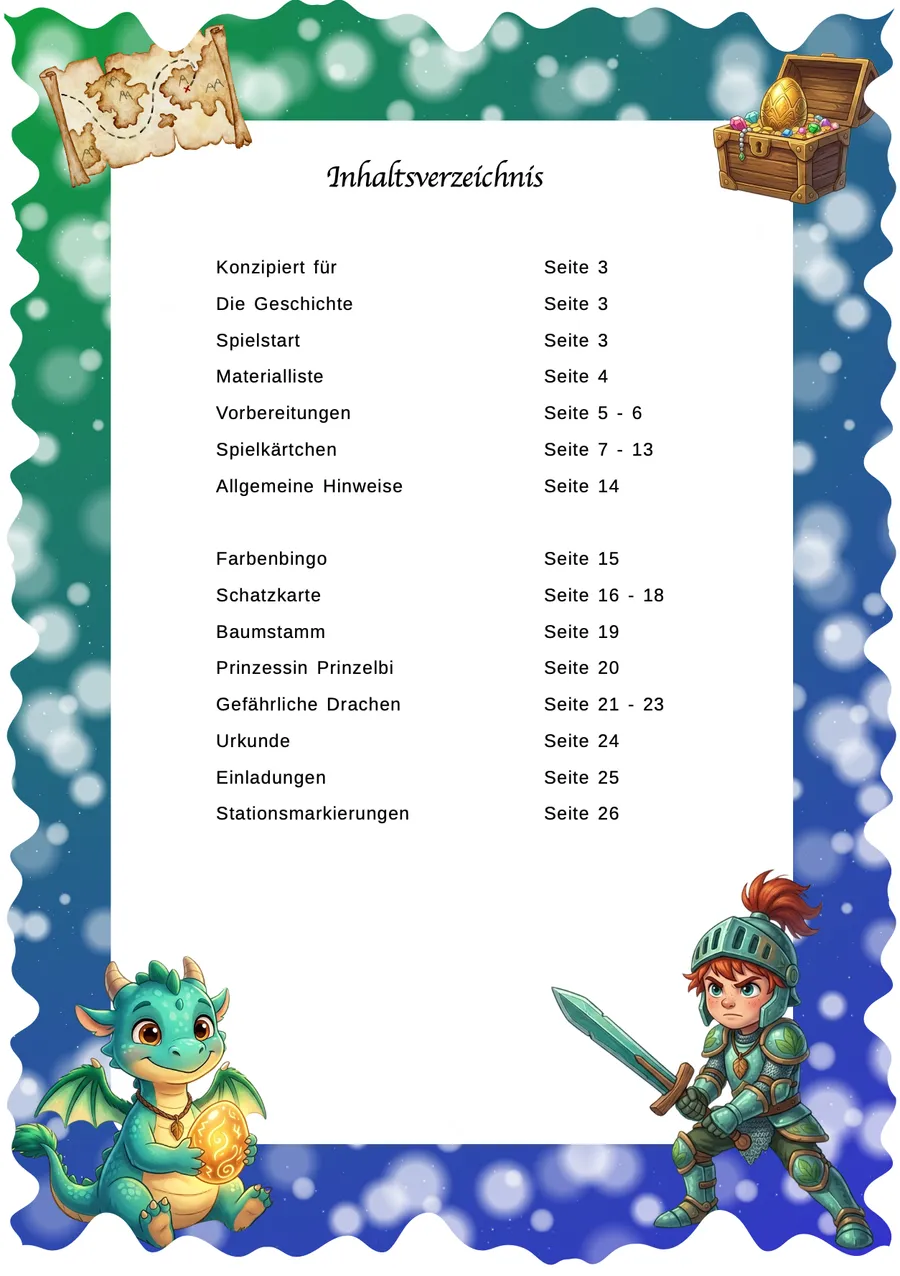 Schnitzeljagd Drachen & Ritter – Inhaltsverzeichnis