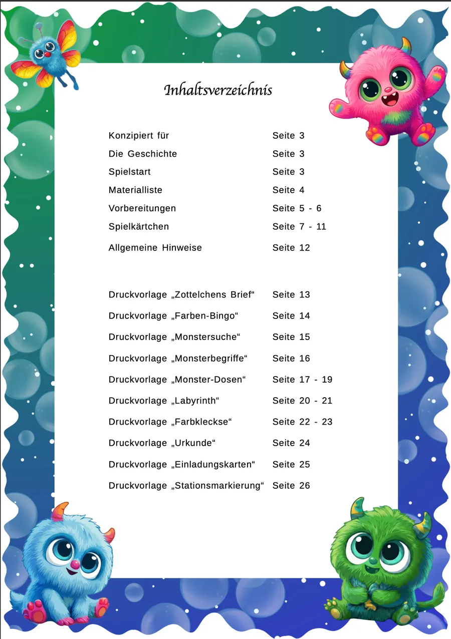 Schnitzeljagd Monster – Inhaltsverzeichnis
