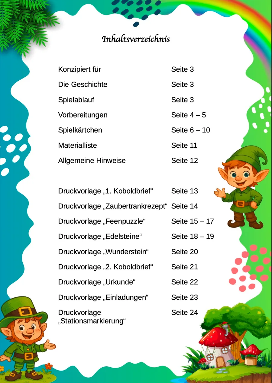 Schnitzeljagd Kobolde – Inhaltsverzeichnis
