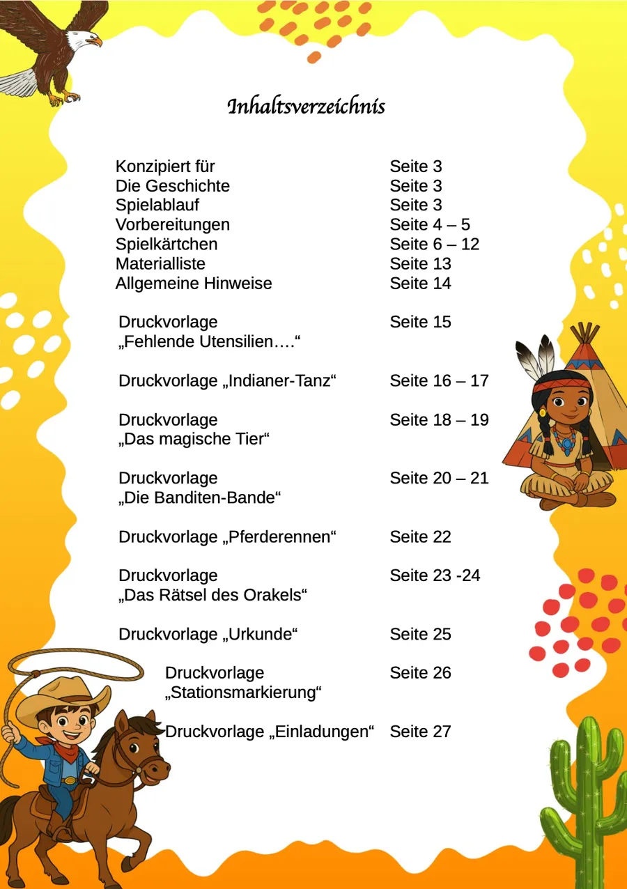 Schnitzeljagd Wilder Westen – Inhaltsverzeichnis