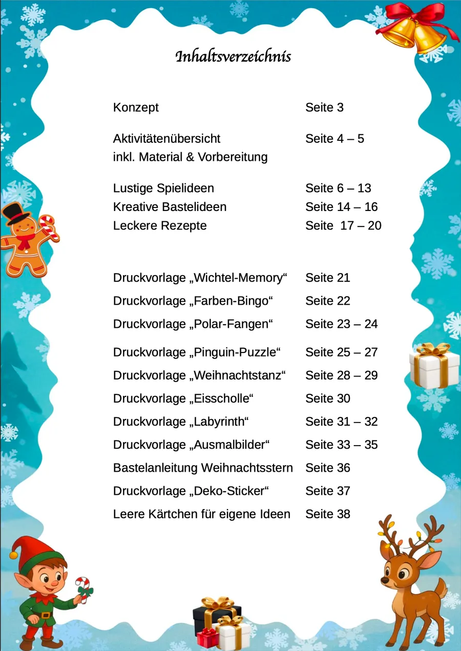 Adventskalender – Inhaltsverzeichnis