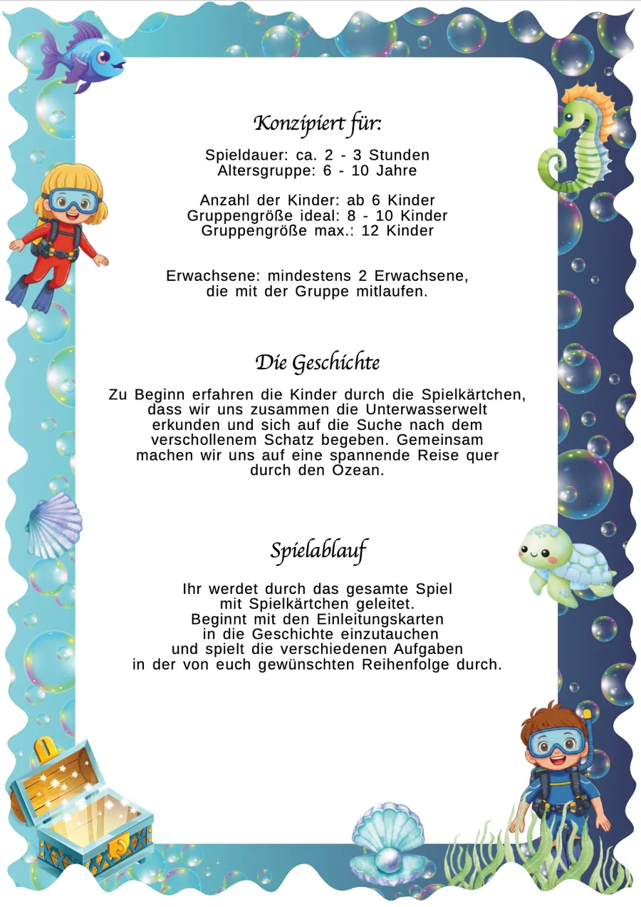 Schnitzeljagd Unterwasser-Abenteuer – Spielkonzept & Ablauf