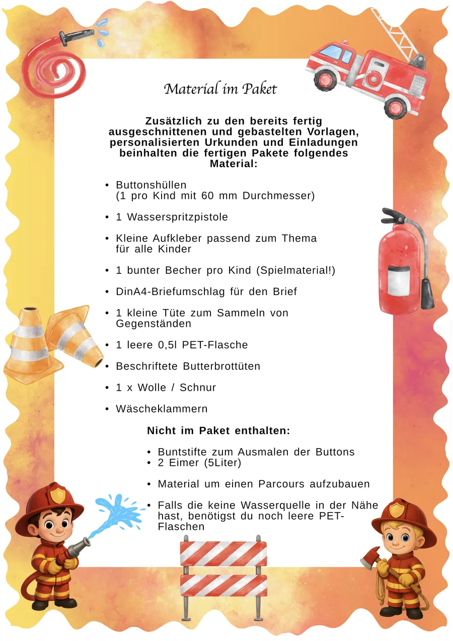 Schnitzeljagd Feuerwehr – Materialübersicht