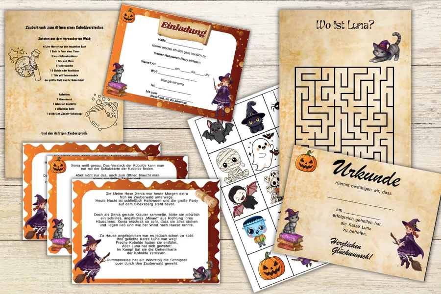 Schnitzeljagd Halloween – Produktübersicht (3–6 Jahre) – Umfang je nach Variante