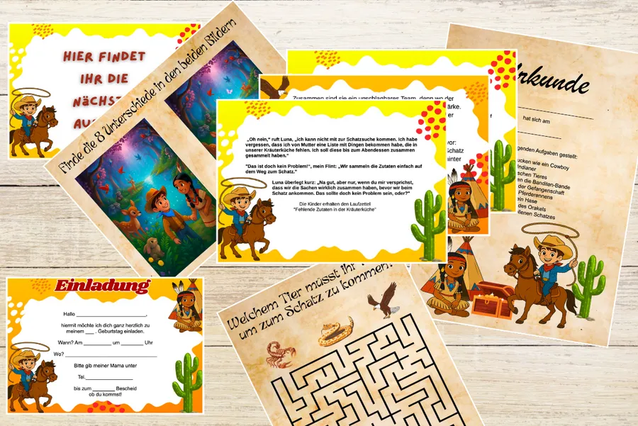 Schnitzeljagd Wilder Westen – Produktübersicht (3–6 Jahre) – Umfang je nach Variante