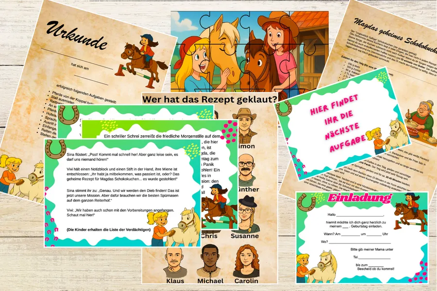 Schnitzeljagd Reiterhof & Pferde – Produktübersicht – Umfang je nach Variante